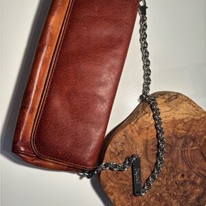 Gorgeous leather well loved N(INE) clutch purse with silver chain